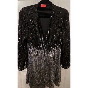 Red Dot Boutique black and silver sequin long sleeve mini dress - Size XL